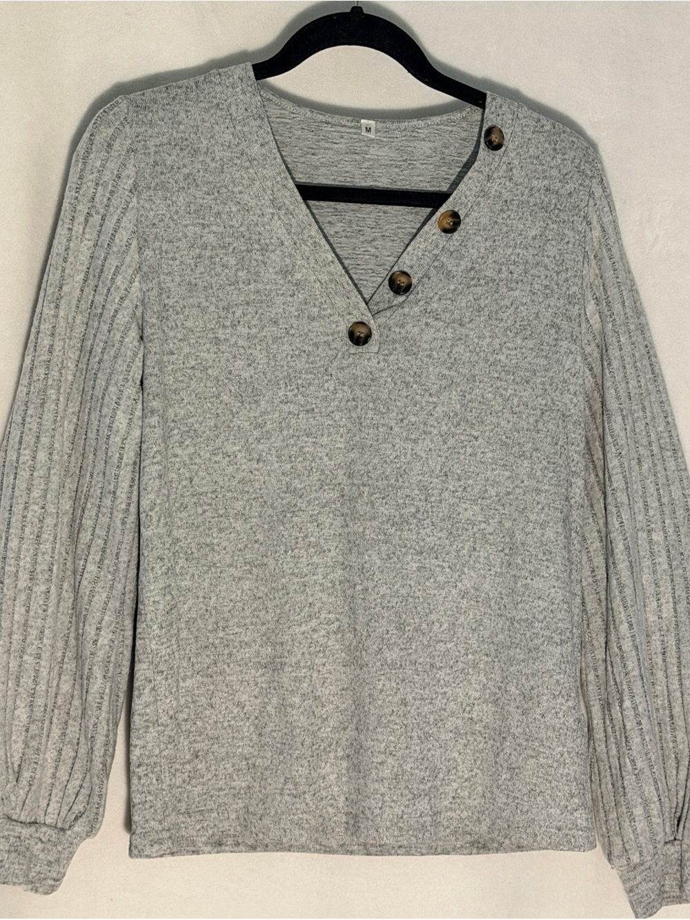 Heather Gray V-Neck Button-Accent Sweater - Women